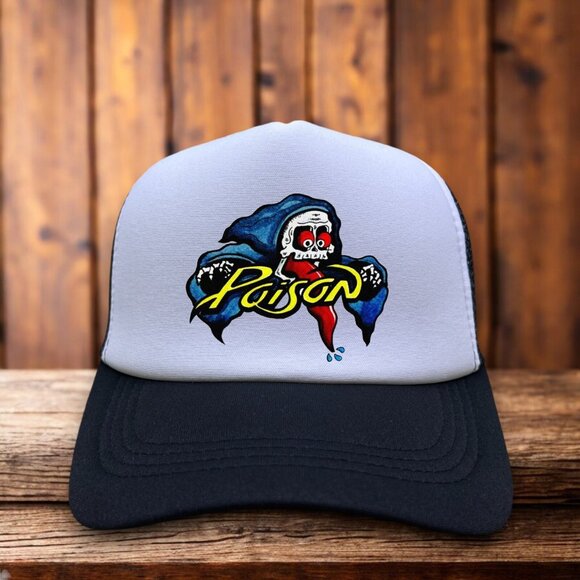 RetRootsHat Other - Poison Band Mens Trucker Hat Black 80s Glam Metal Headbangers Tour Fallen Angel